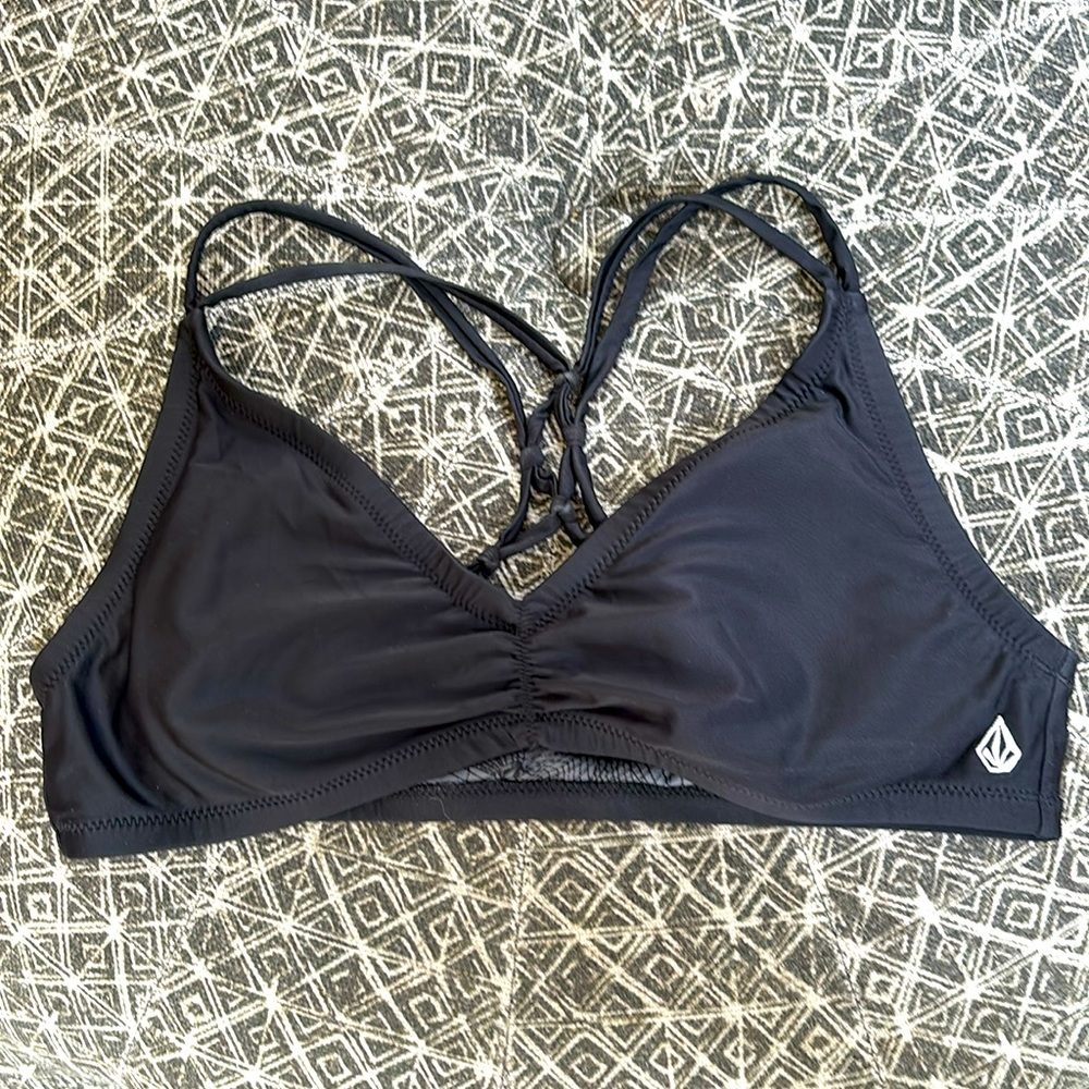 Volcom black racer back Bikini Top, size 12